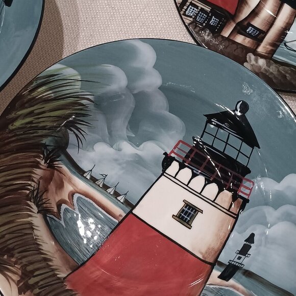 Sakura Nautical Theme Salad Plates "By The Sea" Lighthouses 8" Set of 4 EUC - Picture 11 of 11